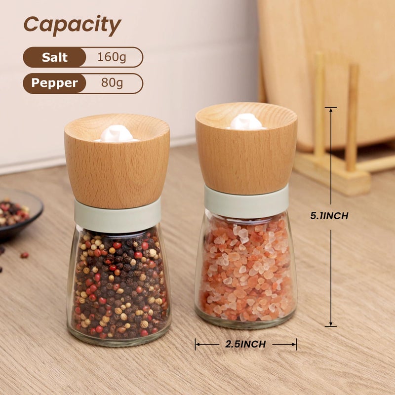 VEVOK CHEF Salt and Pepper Grinder Set Wood VEVOK CHEF Adjustable Coarseness Refillable Pepper Grinder Mill Wooden Farmhouse Cute Salt and Pepper Shaker for Green Salt Grinder Kitchen Gift - Image 3